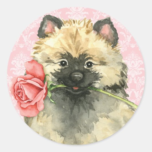 Valentijn Roos Keeshond Ronde Sticker (Voorkant)