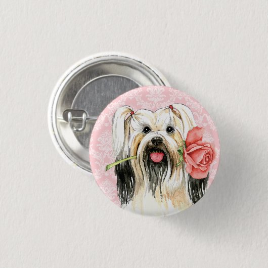Valentijn Roos Lhasa Apso Ronde Button 3,2 Cm (Voorkant /achterkant)