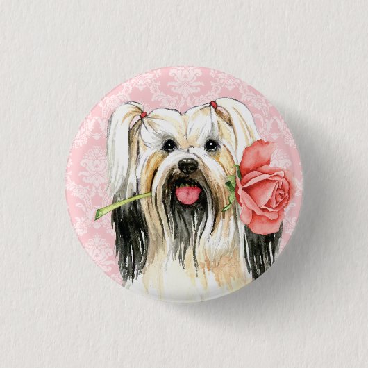 Valentijn Roos Lhasa Apso Ronde Button 3,2 Cm (Voorkant)