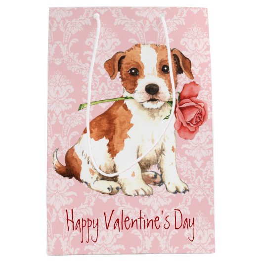 Valentijn Roos Parson Russell Terrier Medium Cadeauzakje (Voorkant)