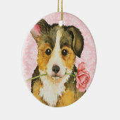 Valentijn Roos Pembroke Welsh Corgi Keramisch Ornament (Rechts)