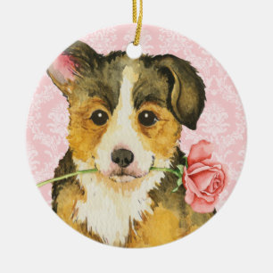 Valentijn Roos Pembroke Welsh Corgi Keramisch Ornament