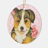Valentijn Roos Pembroke Welsh Corgi Keramisch Ornament (Links)