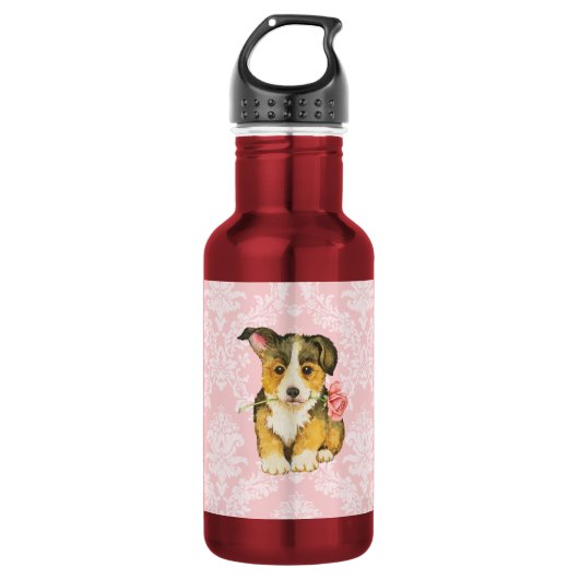 Valentijn Roos Pembroke Welsh Corgi Waterfles (Voorkant)