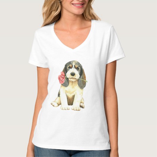 Valentijn Roos Petit Basset Griffon Vendeen T-shirt (Voorkant)