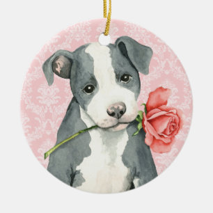 Valentijn Roos Pit Bull Keramisch Ornament