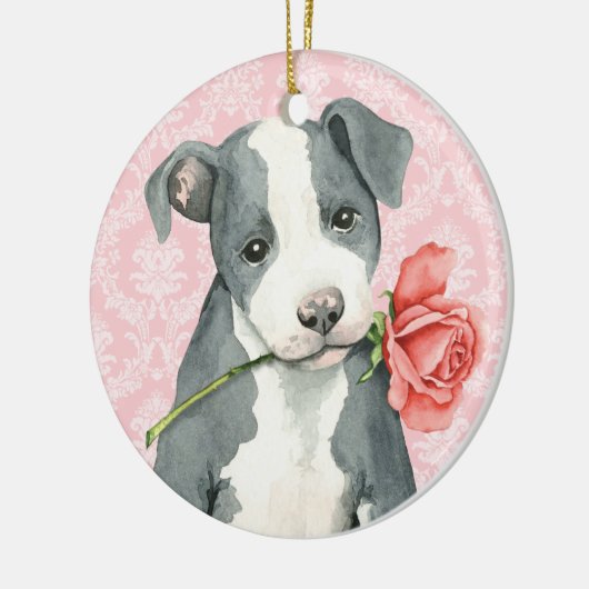 Valentijn Roos Pit Bull Keramisch Ornament (Links)