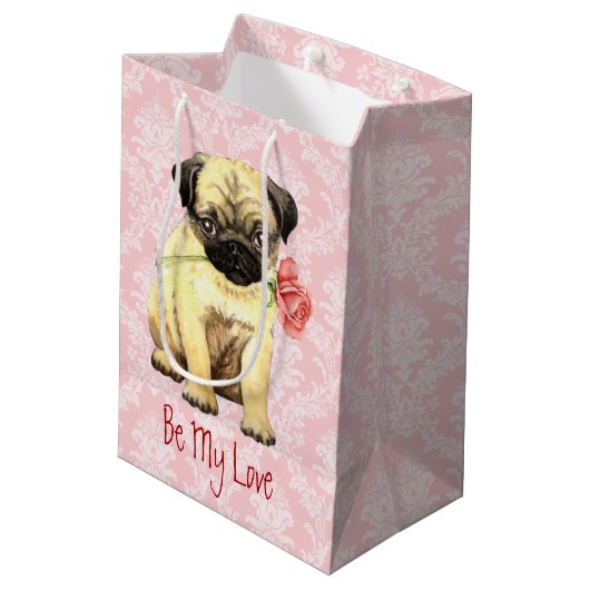Valentijn Roos Pug Medium Cadeauzakje (Achterkant Gekanteld)