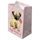 Valentijn Roos Pug Medium Cadeauzakje (Voorkant Gekanteld)