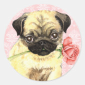 Valentijn Roos Pug Ronde Sticker (Voorkant)