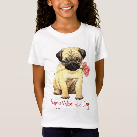 Valentijn Roos Pug T-shirt (Voorkant)