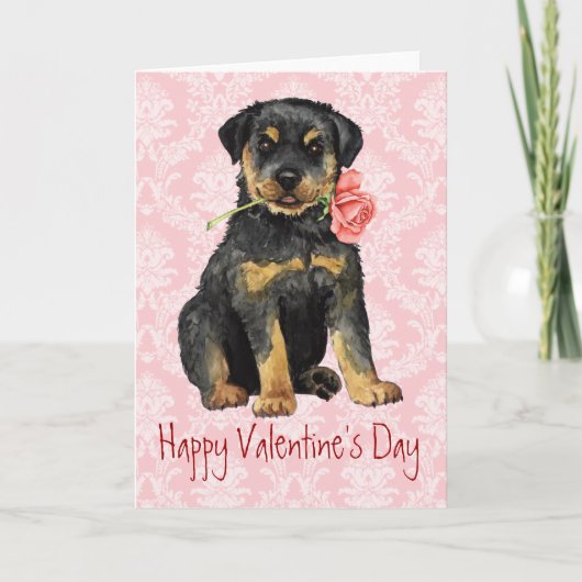 Valentijn Roos Rottweiler Feestdagen Kaart (Voorkant)