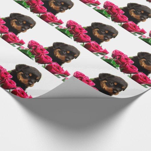 Valentijn Roos Rottweiler Puppy Cadeaupapier (Hoek)