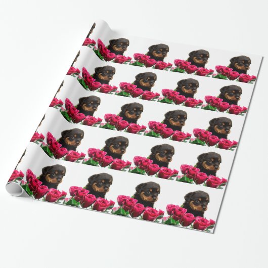 Valentijn Roos Rottweiler Puppy Cadeaupapier (Uitgerold)
