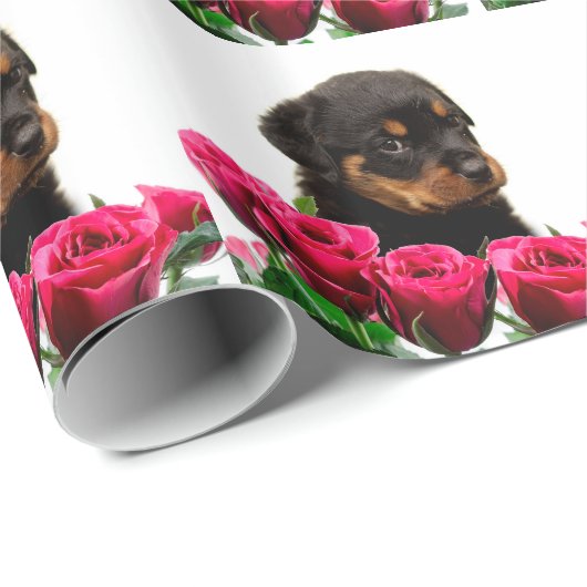 Valentijn Roos Rottweiler Puppy Cadeaupapier (Rol Hoek)