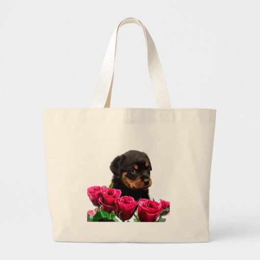 Valentijn Roos Rottweiler Puppy Grote Tote Bag (Voorkant)