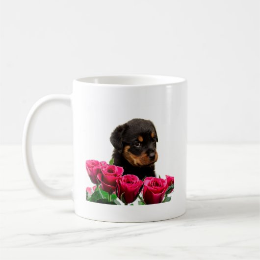 Valentijn Roos Rottweiler Puppy Koffiemok (Links)