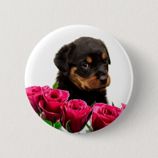 Valentijn Roos Rottweiler Puppy Ronde Button 5,7 Cm (Voorkant)
