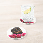 Valentijn Roos Rottweiler Puppy Zandsteen Onderzetter (Zijkant)