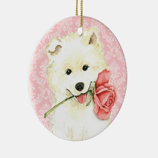 Valentijn Roos Samoyed Keramisch Ornament (Rechts)