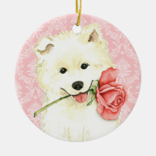 Valentijn Roos Samoyed Keramisch Ornament