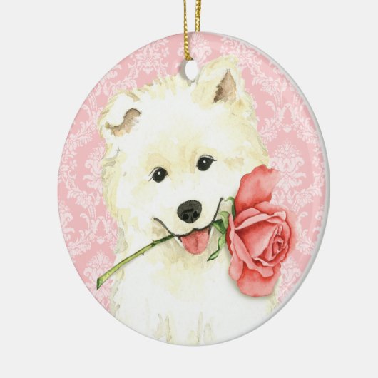 Valentijn Roos Samoyed Keramisch Ornament (Links)
