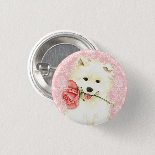 Valentijn Roos Samoyed Ronde Button 3,2 Cm (Voorkant /achterkant)