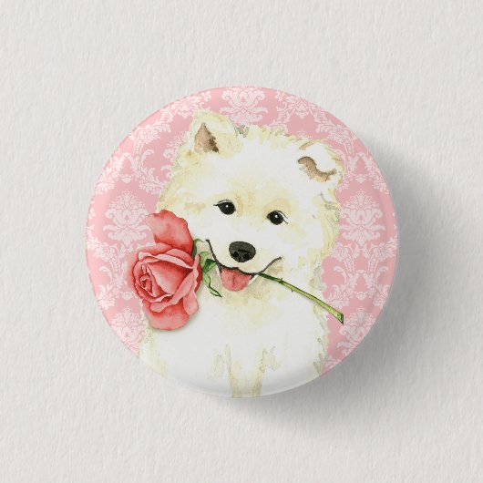 Valentijn Roos Samoyed Ronde Button 3,2 Cm (Voorkant)
