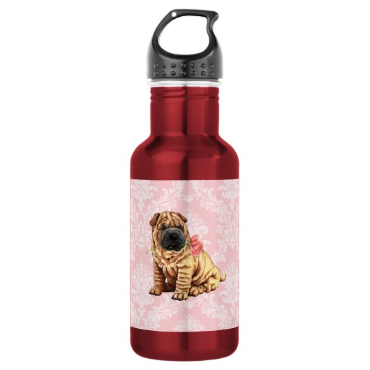 Valentijn Roos Shar-Pei Waterfles (Voorkant)
