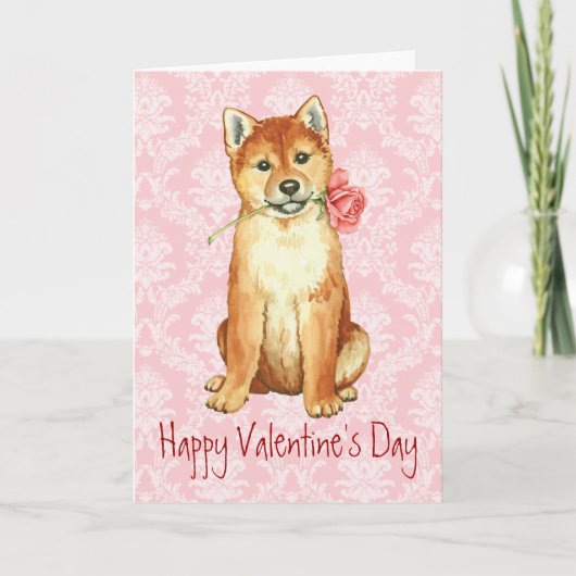 Valentijn Roos Shiba Inu Feestdagen Kaart (Voorkant)