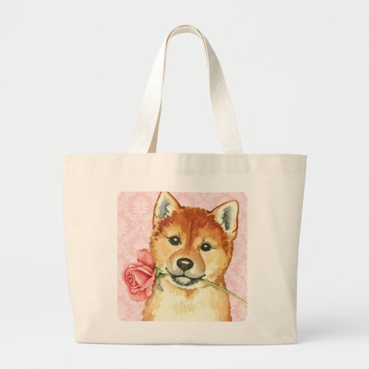 Valentijn Roos Shiba Inu Grote Tote Bag (Voorkant)