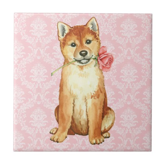 Valentijn Roos Shiba Inu Tegeltje (Voorkant)