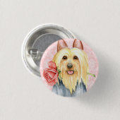 Valentijn Roos Silky Terrier Pinback Button (Voorkant /achterkant)