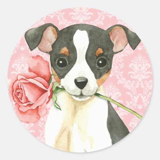 Valentijn Roos Speelgoed Fox Terrier Ronde Sticker (Voorkant)