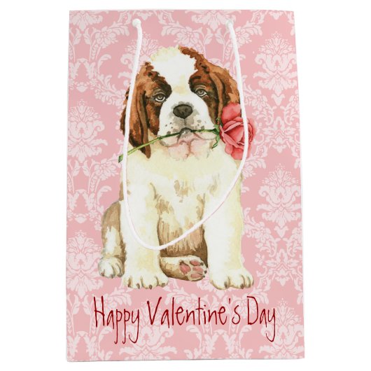 Valentijn Roos St. Bernard Medium Cadeauzakje (Voorkant)