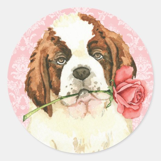 Valentijn Roos St. Bernard Ronde Sticker (Voorkant)