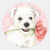 Valentijn Roos Westie Ronde Sticker (Voorkant)