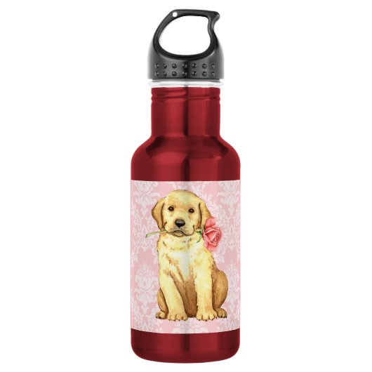 Valentijn Roos Yellow Lab Waterfles (Voorkant)