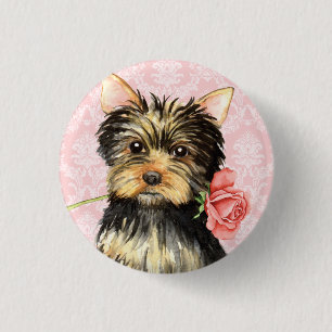 Valentijn Roos Yorkie Ronde Button 3,2 Cm