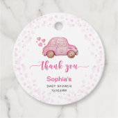 Valentijn Roze Auto Baby shower Bedankjes Labels (Voorkant)