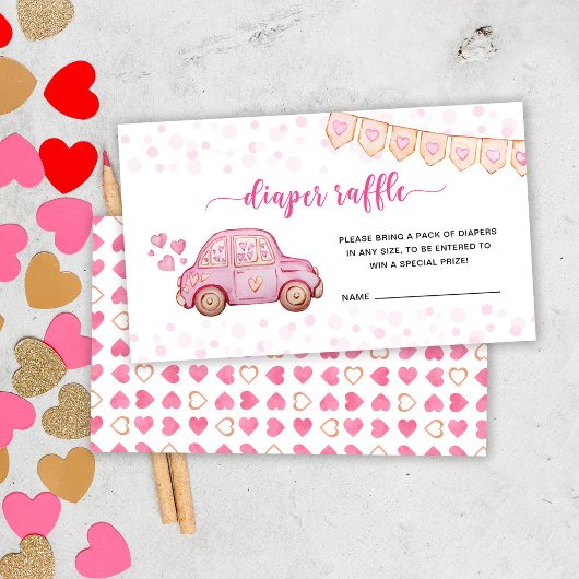 Valentijn Roze Auto Sweetheart Luier Raffle Informatiekaartje