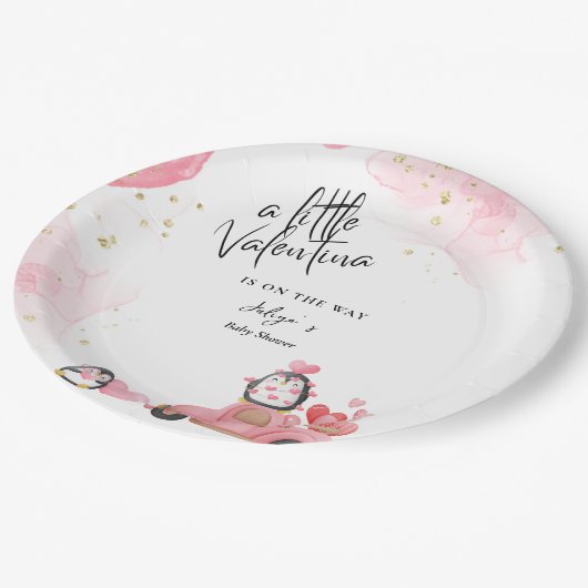 Valentijn roze baby meisje douche papieren bordje (Gekanteld)