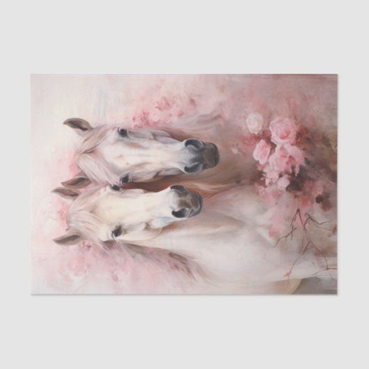 Valentijn Roze Bloemen Twee witte paarden Tissuepapier (Voorkant)