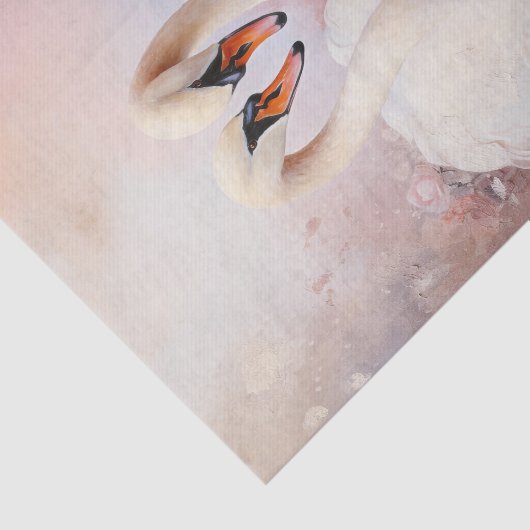Valentijn Roze Bloemen Twee Witte Zwanen Tissuepapier (Detail)