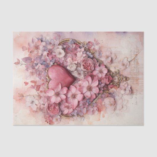 Valentijn Roze en Rode Harten Bloemen Boeket Tissuepapier (Voorkant)