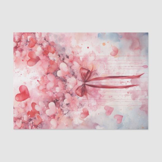 Valentijn roze en rode harten en lint tissuepapier (Voorkant)