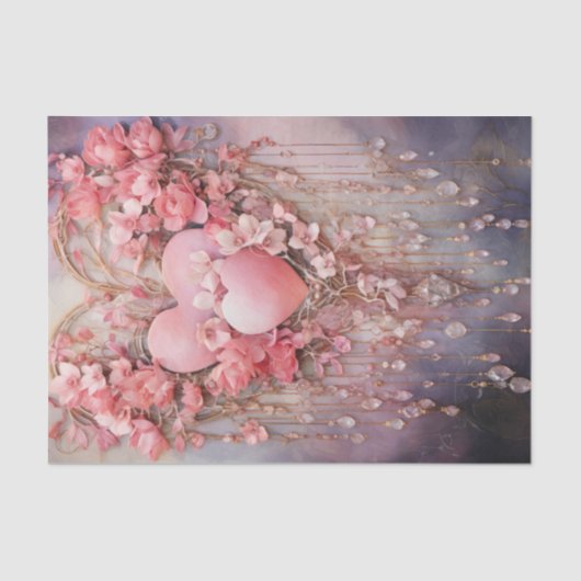 Valentijn roze en rode harten en Rozen Tissuepapier (Voorkant)