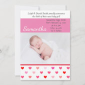 Valentijn roze en rode harten Fotogeboorte Aankondiging (Voorkant)