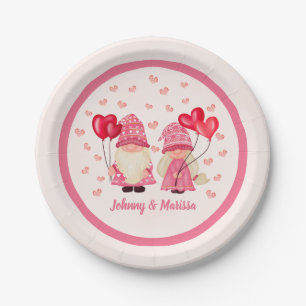 Valentijn Roze Gnome Red Hearts Couple Names Papieren Bordje