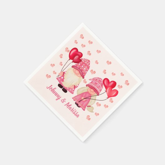 Valentijn Roze Gnome Red Hearts Couple Names Servet (Hoek)